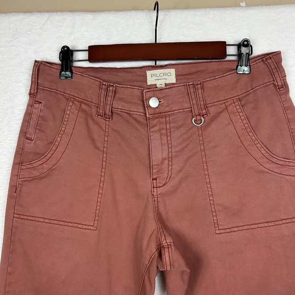Anthropologie‎ Pilcro Jefferson Utility Pants Stretch Rose Orange 30 Petite - Picture 4 of 12